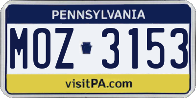 PA license plate MOZ3153