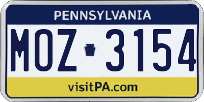 PA license plate MOZ3154