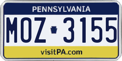 PA license plate MOZ3155