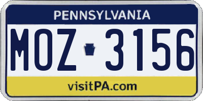 PA license plate MOZ3156
