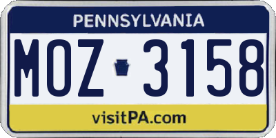 PA license plate MOZ3158