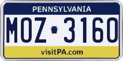 PA license plate MOZ3160