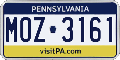 PA license plate MOZ3161
