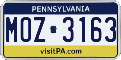 PA license plate MOZ3163