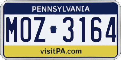 PA license plate MOZ3164