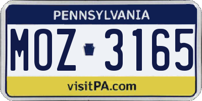 PA license plate MOZ3165