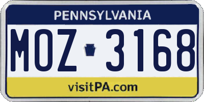 PA license plate MOZ3168