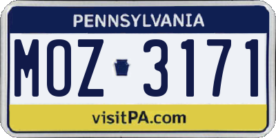 PA license plate MOZ3171