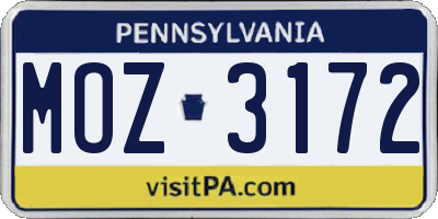 PA license plate MOZ3172