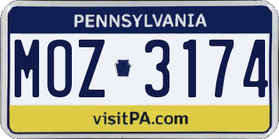 PA license plate MOZ3174