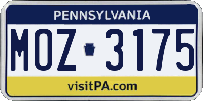 PA license plate MOZ3175