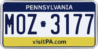 PA license plate MOZ3177