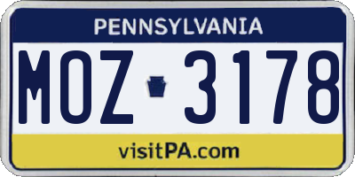PA license plate MOZ3178
