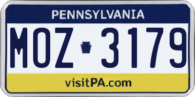 PA license plate MOZ3179