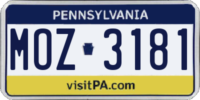 PA license plate MOZ3181