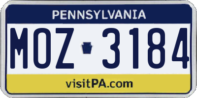 PA license plate MOZ3184