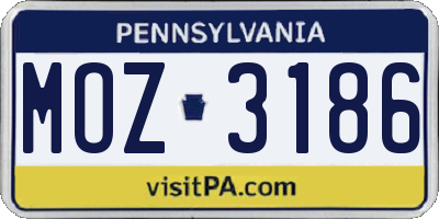 PA license plate MOZ3186