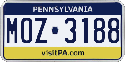 PA license plate MOZ3188