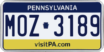 PA license plate MOZ3189
