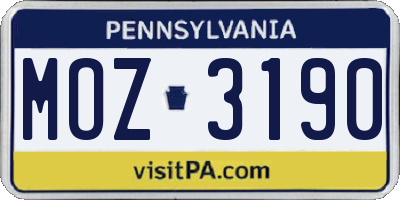 PA license plate MOZ3190