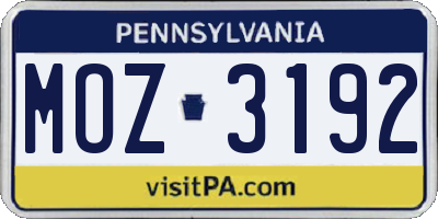 PA license plate MOZ3192