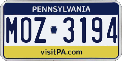 PA license plate MOZ3194