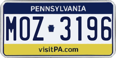 PA license plate MOZ3196