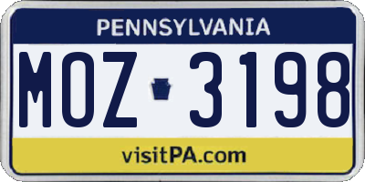PA license plate MOZ3198
