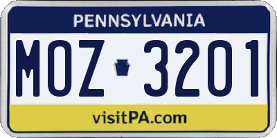 PA license plate MOZ3201