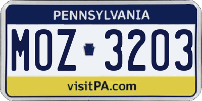 PA license plate MOZ3203