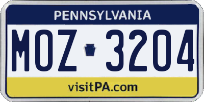 PA license plate MOZ3204