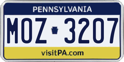 PA license plate MOZ3207