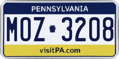 PA license plate MOZ3208
