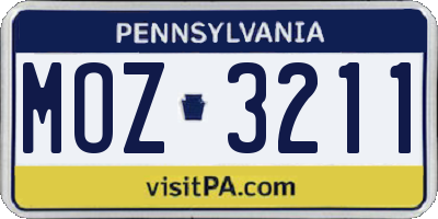 PA license plate MOZ3211