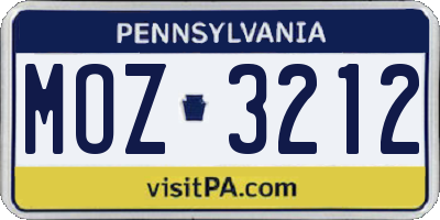PA license plate MOZ3212