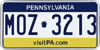PA license plate MOZ3213