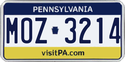PA license plate MOZ3214
