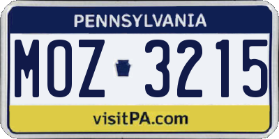 PA license plate MOZ3215