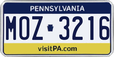 PA license plate MOZ3216