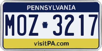 PA license plate MOZ3217