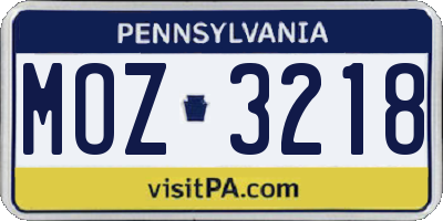 PA license plate MOZ3218