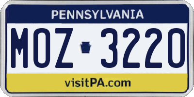 PA license plate MOZ3220