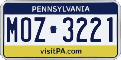 PA license plate MOZ3221