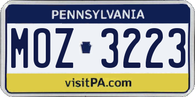 PA license plate MOZ3223