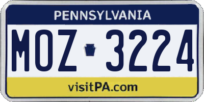 PA license plate MOZ3224