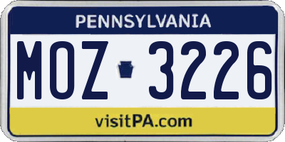 PA license plate MOZ3226
