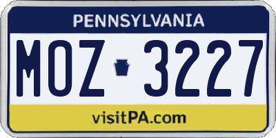 PA license plate MOZ3227