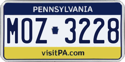 PA license plate MOZ3228