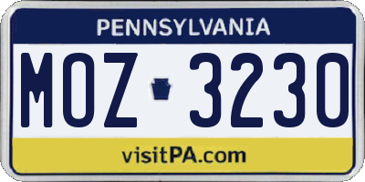 PA license plate MOZ3230