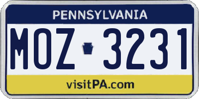 PA license plate MOZ3231